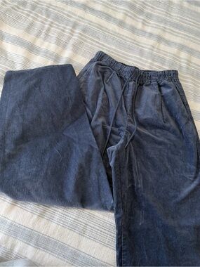 Navy Corduroy Drawstring Barrel Pants